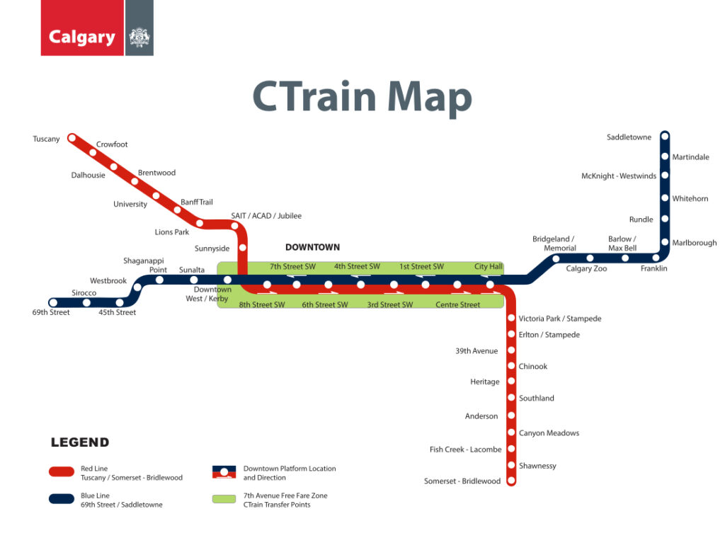 Mapa de las rutas del CTrain de Calgary